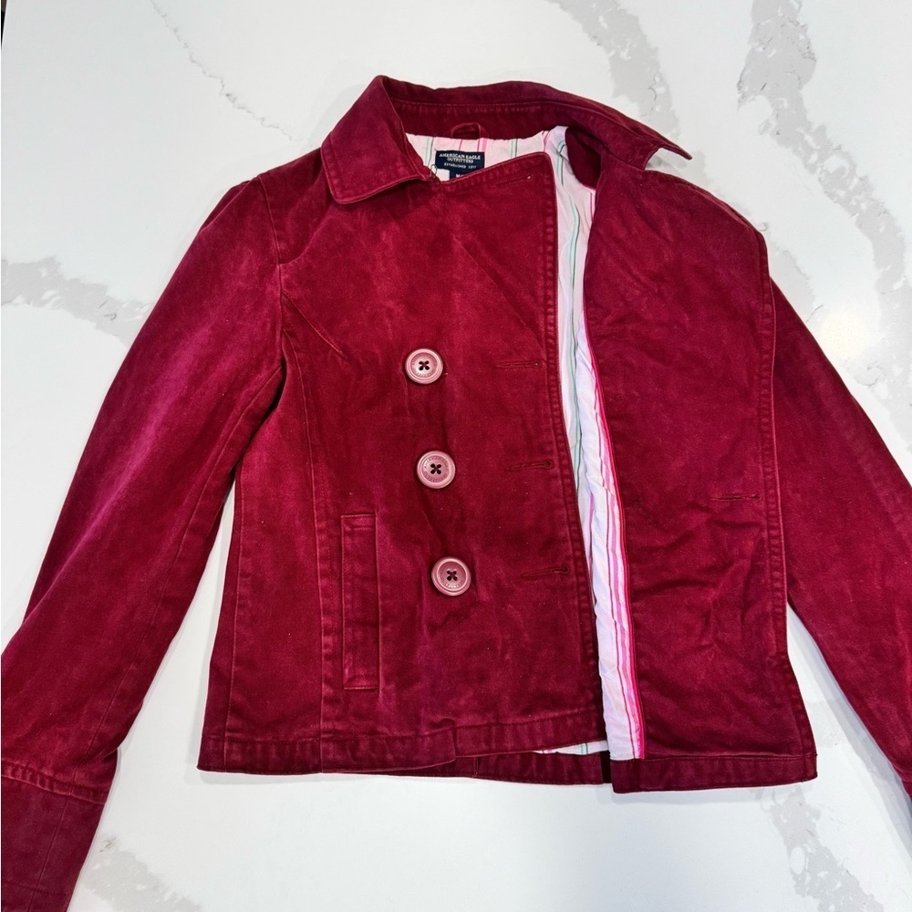 American Eagle Outfitters Red and Pink Striped Shirt - Picture 6 of 10